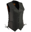 Milwaukee Leather MLL4546 Women's Black Premium Leather Lightweight V-Neck Motorcycle Rider Vest w/ Side Laces