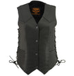 Milwaukee Leather MLL4546 Women's Black Premium Leather Lightweight V-Neck Motorcycle Rider Vest w/ Side Laces
