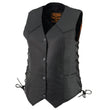 Milwaukee Leather MLL4546 Women's Black Premium Leather Lightweight V-Neck Motorcycle Rider Vest w/ Side Laces