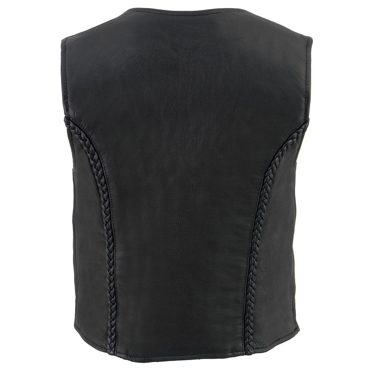 Milwaukee Leather MLL4550 Women's Black Premium Leather Classic Braided Deep V-Neck Motorcycle Rider Vest W/Front Zip