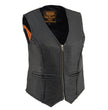 Milwaukee Leather MLL4550 Women's Black Premium Leather Classic Braided Deep V-Neck Motorcycle Rider Vest W/Front Zip
