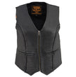 Milwaukee Leather MLL4550 Women's Black Premium Leather Classic Braided Deep V-Neck Motorcycle Rider Vest W/Front Zip