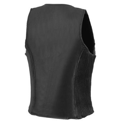 Milwaukee Leather Women's Black Premium Leather Zipper Closure Motorcycle Rider Vest w/ Stretch Side Panel