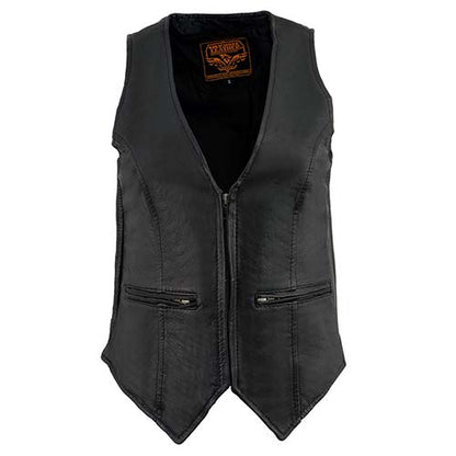 Milwaukee Leather Women's Black Premium Leather Zipper Closure Motorcycle Rider Vest w/ Stretch Side Panel