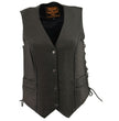 Milwaukee Leather MLL4560 Women's Black Premium Leather Classic Braided Side Lace Deep V-Neck Motorcycle Rider Vest