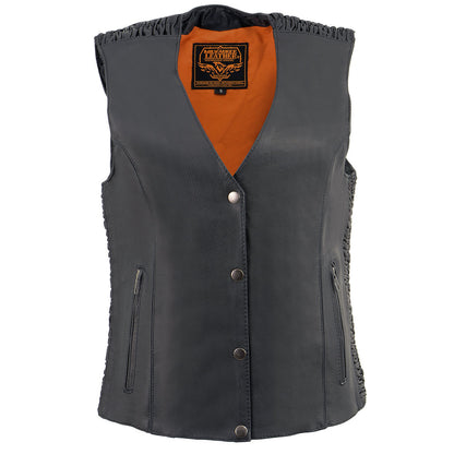 Milwaukee Leather MLL4570 Ladies Black 'Studded Phoenix' Leather Vest