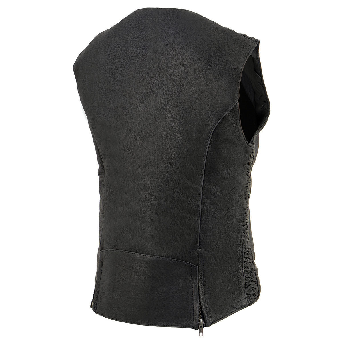 Milwaukee Leather MLL4571 Women's Black Lightweight Motorcycle Leather Vest w/ Crinkled Leather Design