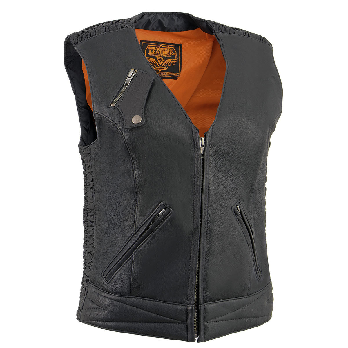 Milwaukee Leather MLL4571 Women's Black Lightweight Motorcycle Leather Vest w/ Crinkled Leather Design