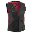 Milwaukee Leather MLL4571 Women's Black and Pink Lightweight Motorcycle Leather Vest w/ Crinkled Leather Design