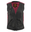 Milwaukee Leather MLL4571 Women's Black and Pink Lightweight Motorcycle Leather Vest w/ Crinkled Leather Design