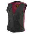 Milwaukee Leather MLL4571 Women's Black and Pink Lightweight Motorcycle Leather Vest w/ Crinkled Leather Design