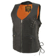 Milwaukee Leather Women's Classic V-Neck Black Leather Motorcycle Rider Vest w/ Adjustable Side Laces MLL4575