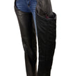 Milwaukee Leather Women's Black Premium Leather Motorcycle Rider Chaps w/ Purple Crinkled Stripes-Reflective Trim MLL6500