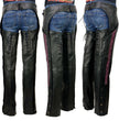 Milwaukee Leather Women's Black Premium Leather Motorcycle Rider Chaps w/ Purple Crinkled Stripes-Reflective Trim MLL6500