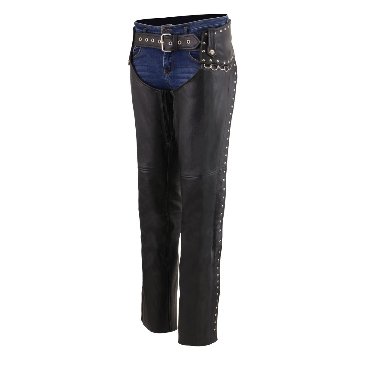 Milwaukee Leather MLL6503 Women's Black Classic Leather Motorcycle Rider Chaps w/ Riveted Design