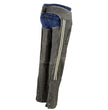 Milwaukee Leather MLL6505 Women's Vintage Grey Slate Leather Chaps with Racing Stripes