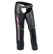 Milwaukee Leather MLL6515 Women's 'Pink Stripe' Classic Black Rub-Off Low-Rise Leather Chaps