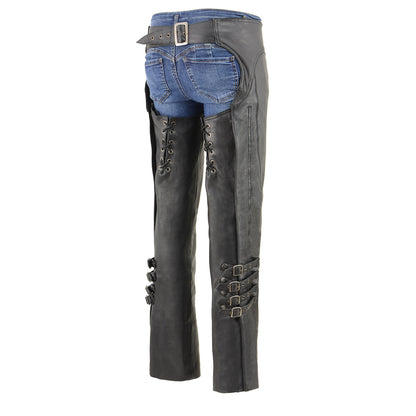 Milwaukee Leather Chaps for Women Black Naked Leather Motorcycle Rider Protective Chaps MLL6520