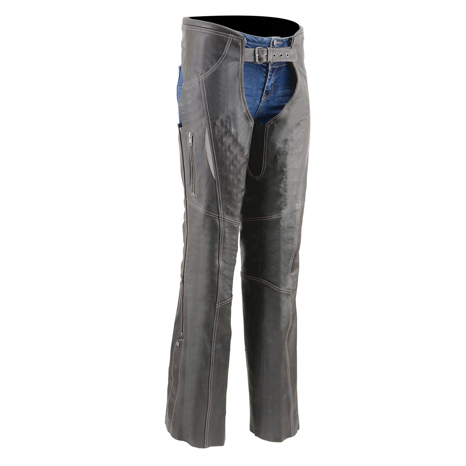 Milwaukee Leather Chaps for Women Black and Grey Premium Skin Laser Cut ...