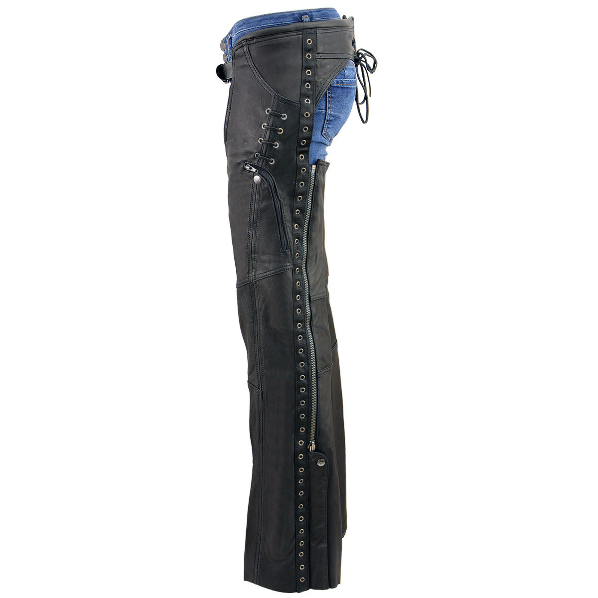 Milwaukee Leather Women's Black Lightweight Premium Goat Skin Leather Motorcycle Chaps w/ Accent Lacing -MLL6535