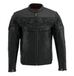Milwaukee Leather MLM1500 Men's Crossover Black Leather Scooter Jacket with Reflective Skulls