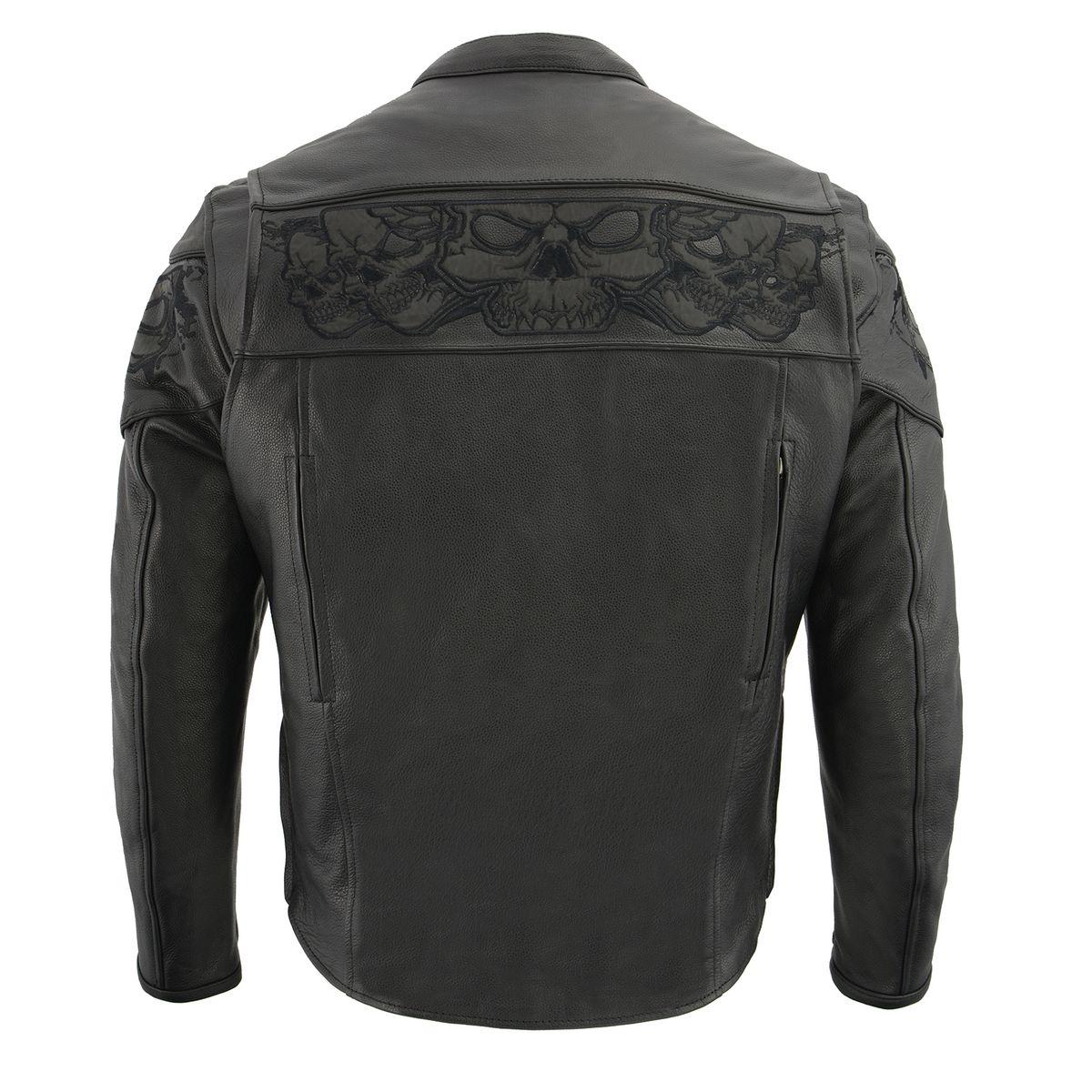 Milwaukee Leather MLM1501 Men's Black 'Cool-Tec' Leather Crossover Scooter Jacket with Reflective Skulls