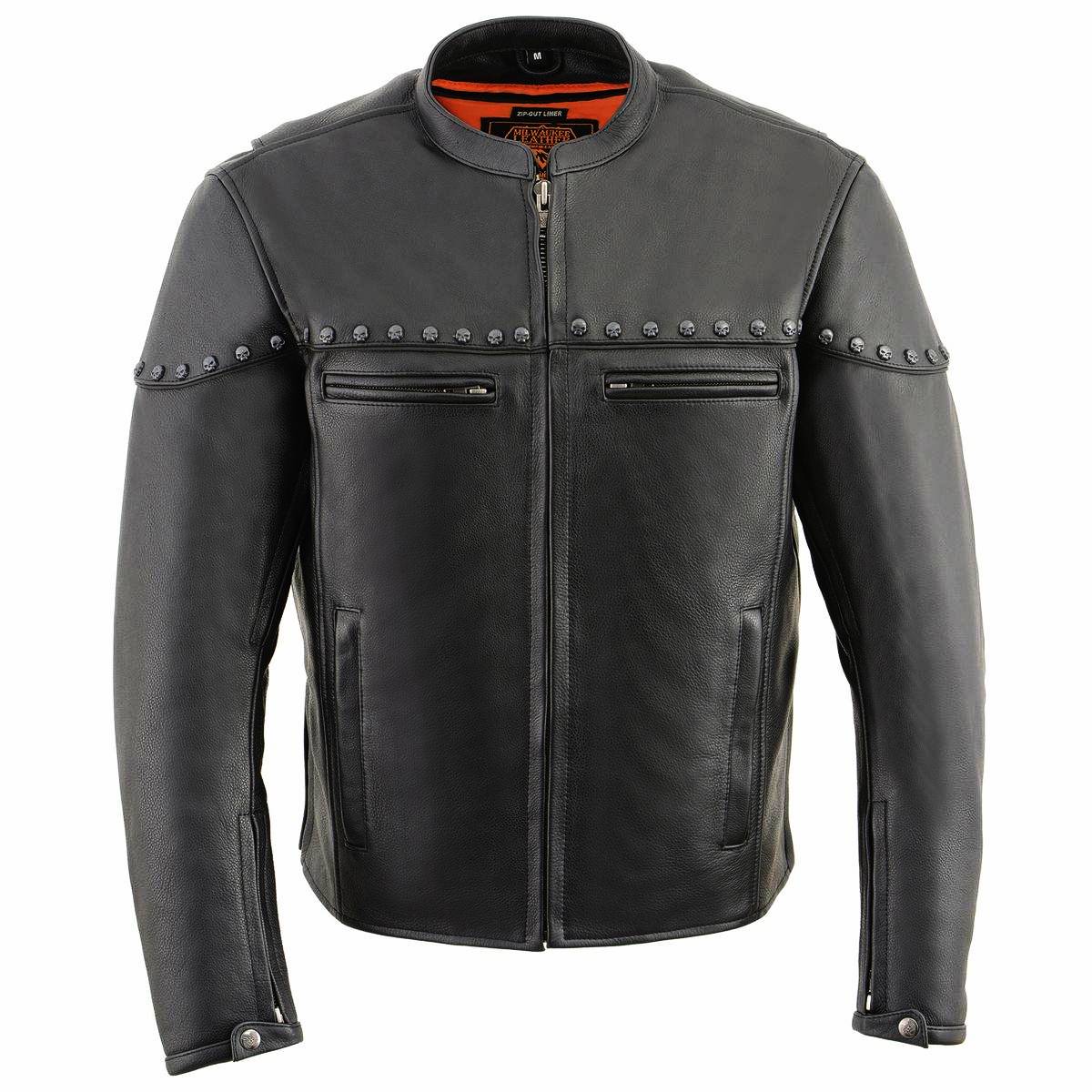 Milwaukee Leather MLM1504 Men's Black ‘The Skelly Racer’ Premium Moto Leather Jacket