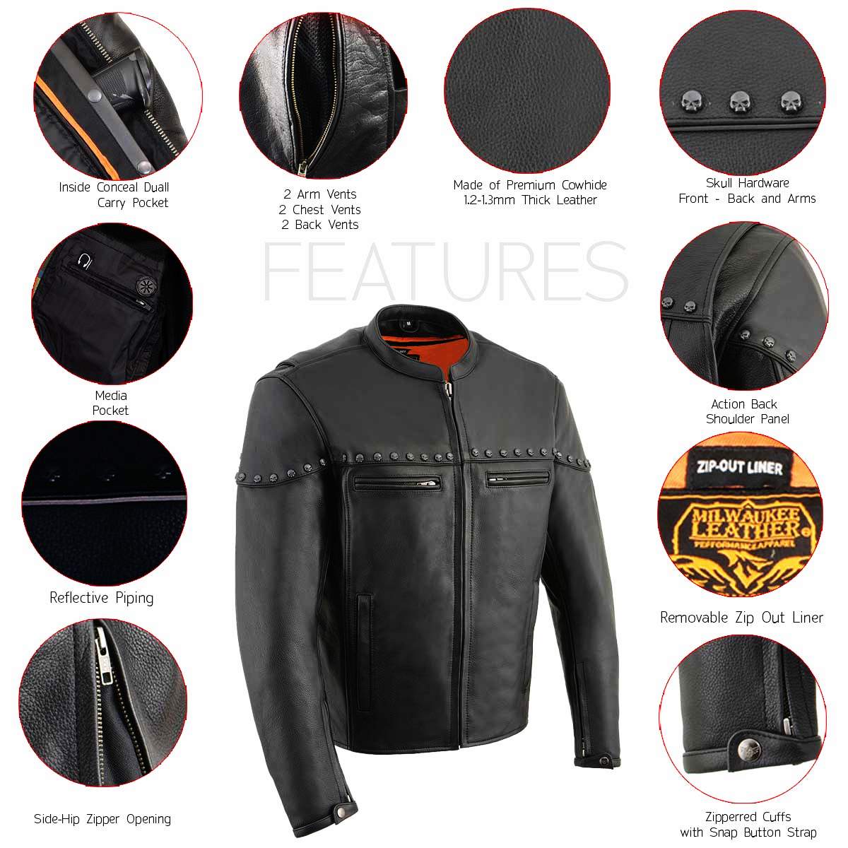 Milwaukee Leather MLM1504 Men's Black 'The Skelly Racer' Premium
