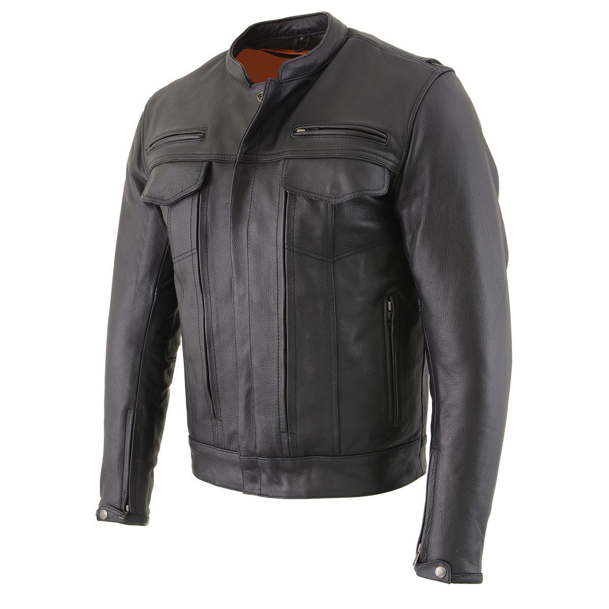 Milwaukee Leather MLM1506 Men's 'Cool-Tec' Black Real Leather Scooter Style Motorcycle Jacket with Utility Pockets