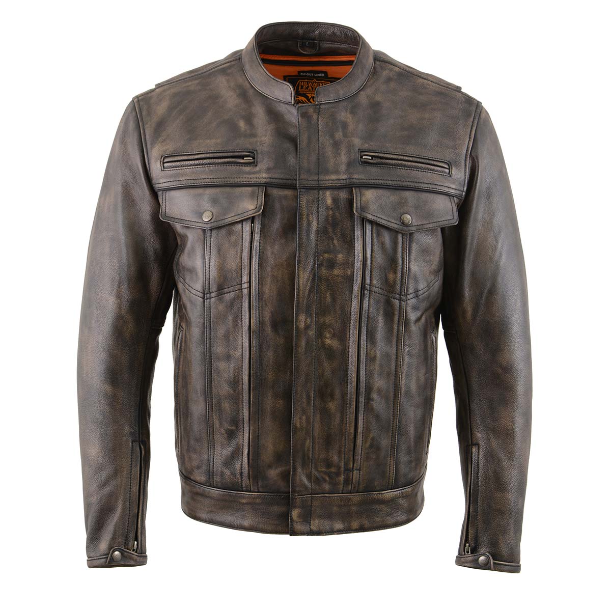 Milwaukee Leather MLM1508 Men's Distressed Brown Leather Motorcycle Jacket