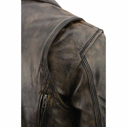 Milwaukee Leather MLM1515 Men's Classic Beltless Distressed Brown Leather Triple Stitched Motorcycle Biker Jacket