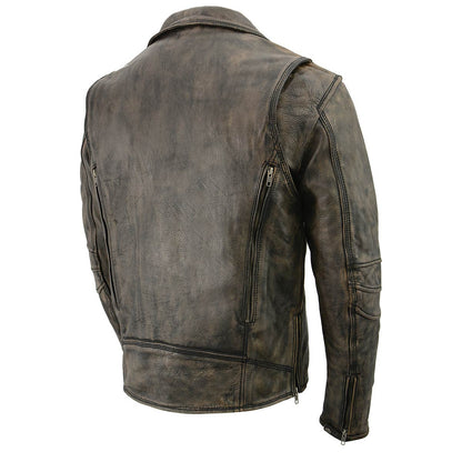 Milwaukee Leather MLM1515 Men's Distressed Brown 'Triple Stitched' Beltless Motorcycle Leather Jacket