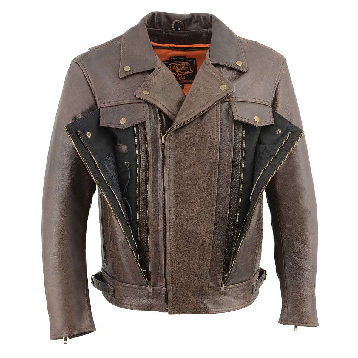 Milwaukee Leather MLM1522 Men's 'Vented' Retro Brown Leather