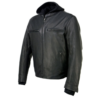 Milwaukee Leather MLM1523 Men's 'Scoundrel' Black Leather Fashion Motorcycle Riding Jacket w/ Removable Hoodie