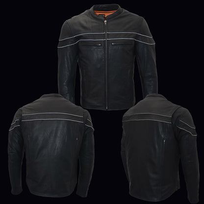 Milwaukee Leather MLM1526 Men's Black 'Stay Cool' Black Leather Sporty Motorcycle Jacket with Cool-Tec