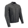 Milwaukee Leather MLM1536 Mens Vintage Distressed Grey Leather Scooter Style Motorcycle Jacket - Reflective Piping