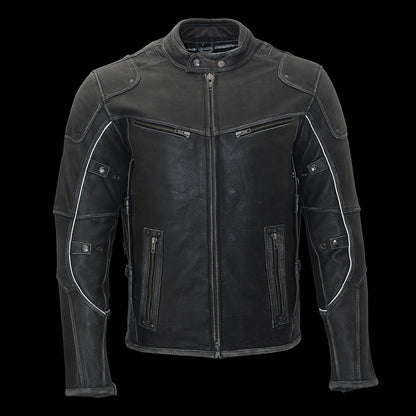 Milwaukee Leather MLM1536 Mens Vintage Distressed Grey Leather Scooter Style Motorcycle Jacket - Reflective Piping