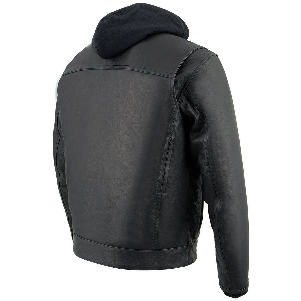 Milwaukee Leather MLM1537 Men's Black Leather ‘Utility Pocket’ Vented Jacket with Removable Hoodie