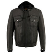 Milwaukee Leather MLM1537 Men's Black Leather ‘Utility Pocket’ Vented Jacket with Removable Hoodie