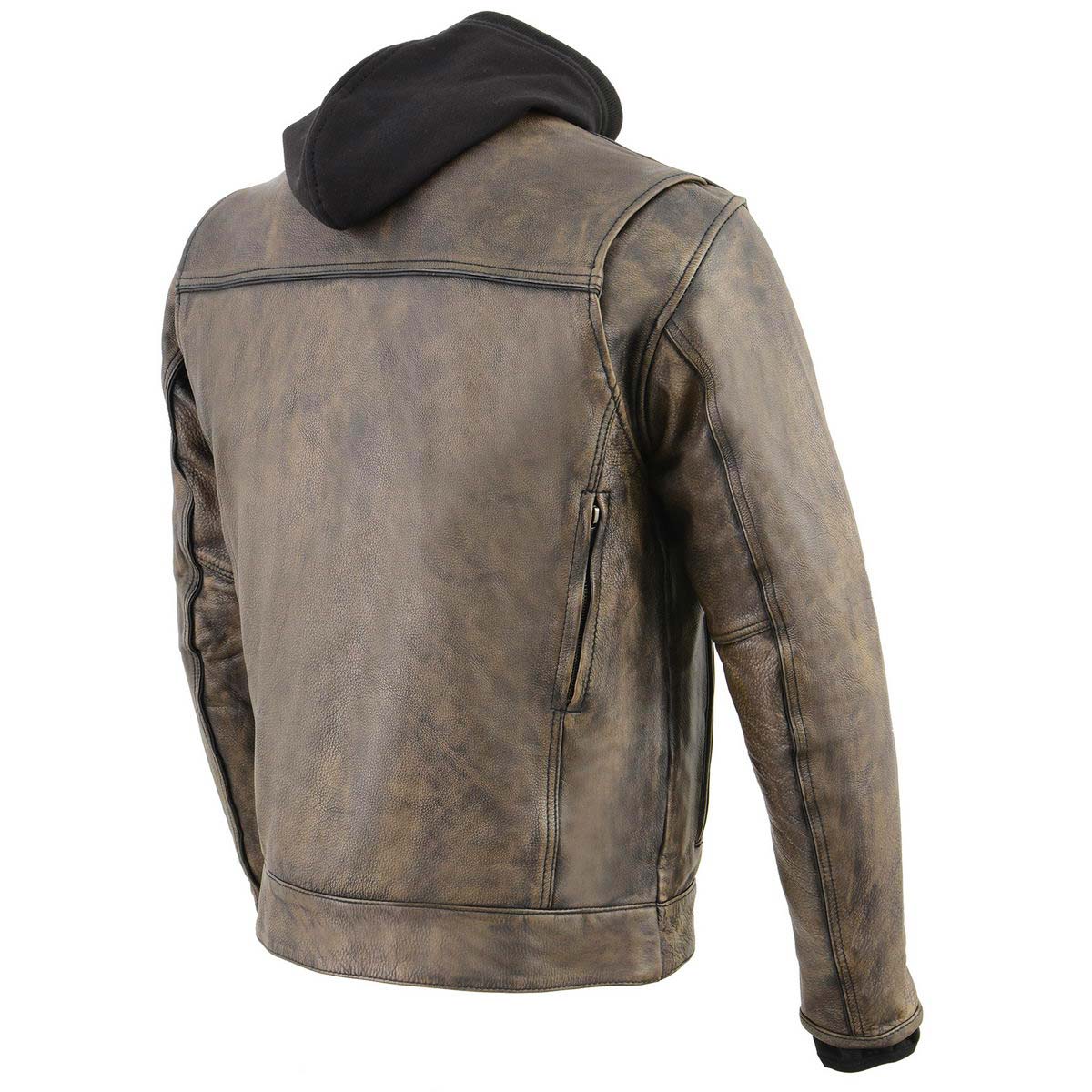 Milwaukee Leather MLM1538 Men's Distressed Brown Leather ‘Utility Pocket’ Vented Jacket with Removable Hoodie