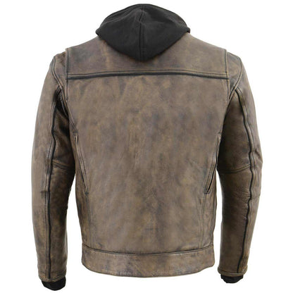 Milwaukee Leather MLM1538 Men's Distressed Brown Leather ‘Utility Pocket’ Vented Jacket with Removable Hoodie