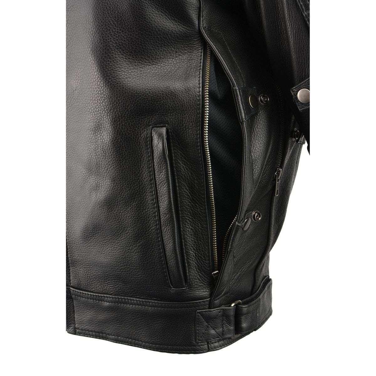 Milwaukee Leather MLM1545 Men's Quilted Pattern Triple Vent Black Leather Scooter Jacket