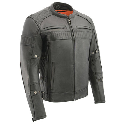 Milwaukee Leather MLM1545 Men's Quilted Pattern Triple Vent Black Leather Scooter Jacket