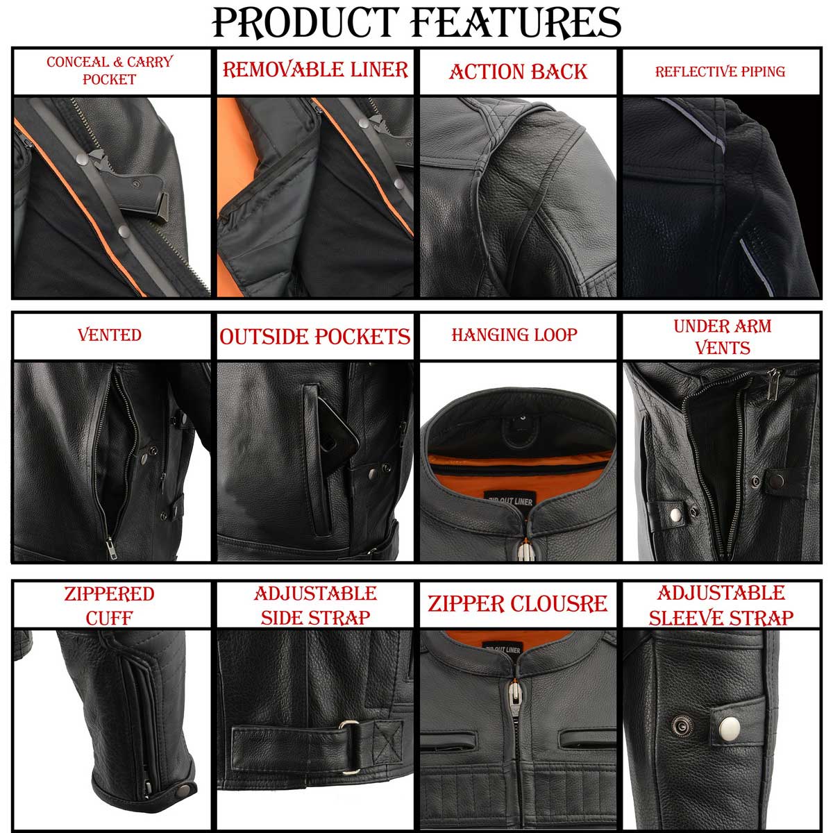 Milwaukee Leather MLM1545 Men's Quilted Pattern Triple Vent Black Leather Scooter Jacket