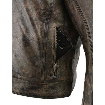 Milwaukee Leather MLM1550 Men's Vented Black-Beige Distressed Leather Scooter Style Motorcycle Jacket w/ Liner