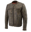 Milwaukee Leather MLM1550 Men's Vented Black-Beige Distressed Leather Scooter Style Motorcycle Jacket w/ Liner
