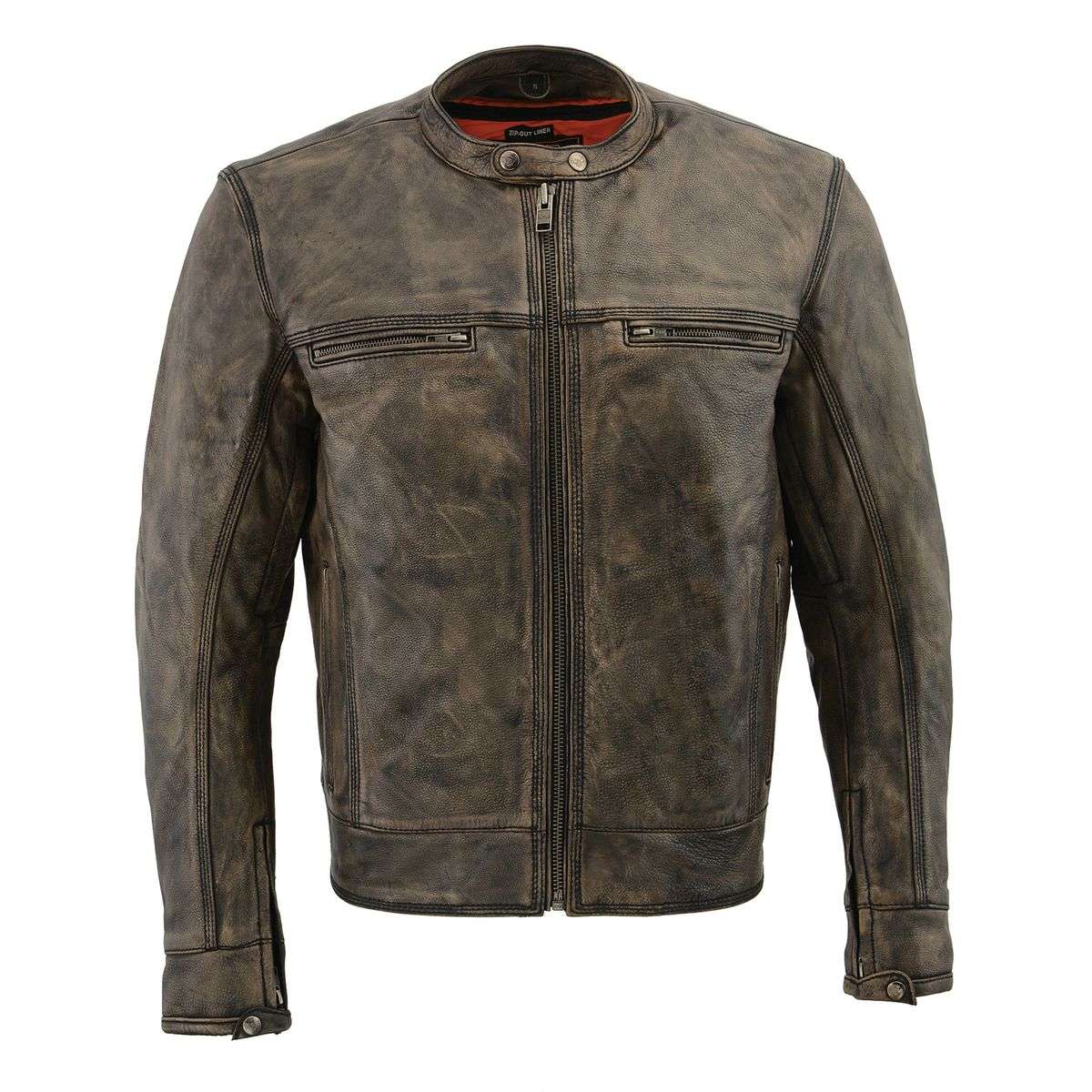 Milwaukee Leather MLM1550 Men's Vented Black-Beige Distressed Leather Scooter Style Motorcycle Jacket w/ Liner