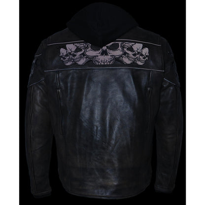 Milwaukee Leather MLM1561 Men's Distressed Brown Leather Jacket with Reflective Skulls