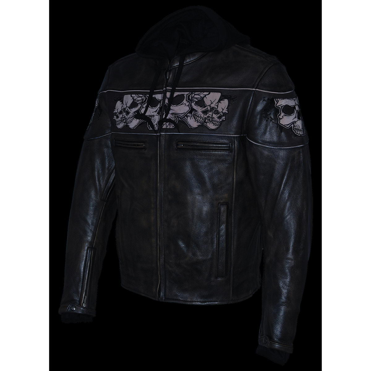 Milwaukee Leather MLM1561 Men's Distressed Brown Leather Jacket with Reflective Skulls