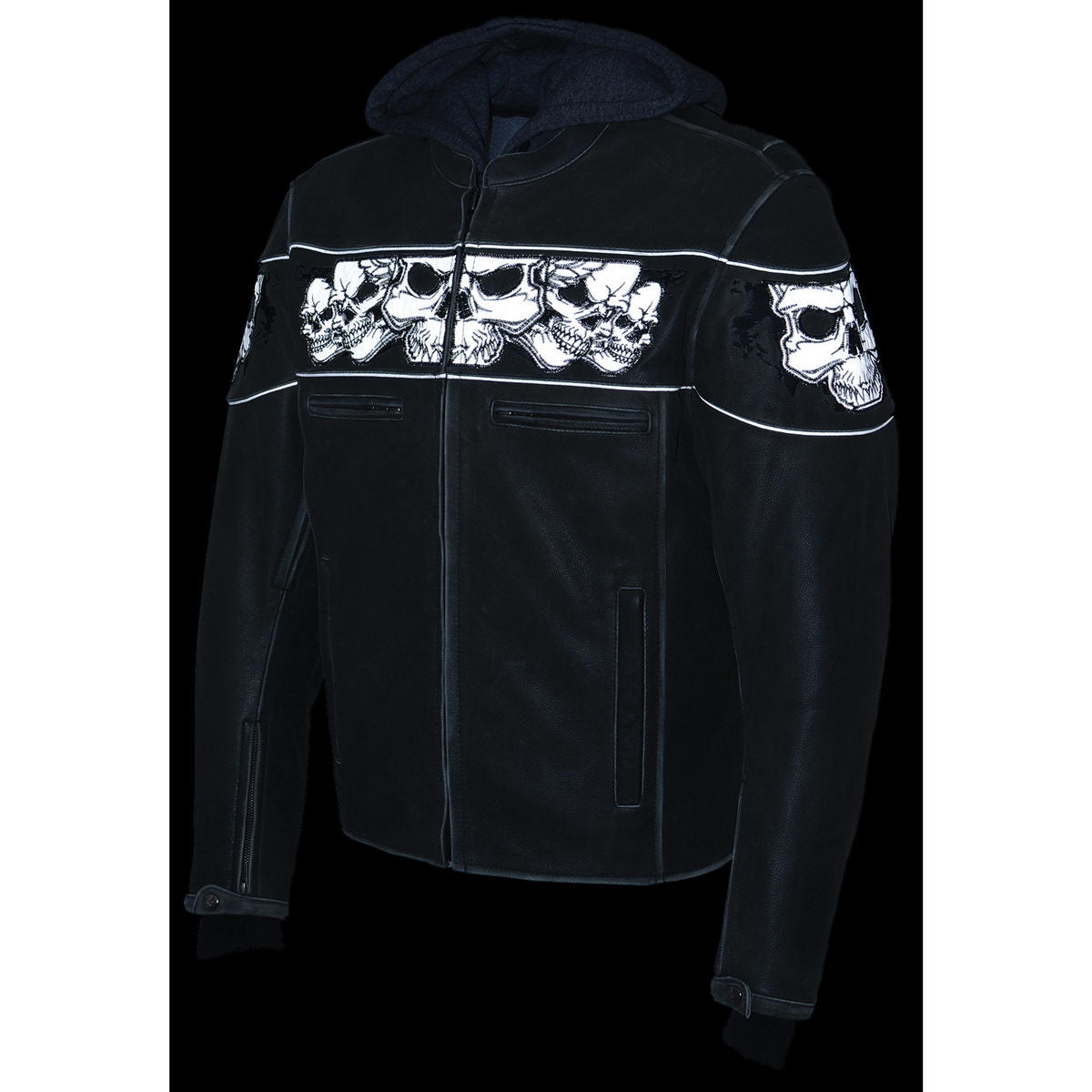 Milwaukee Leather MLM1562 Men's Distressed Grey Leather Jacket with Reflective Skulls